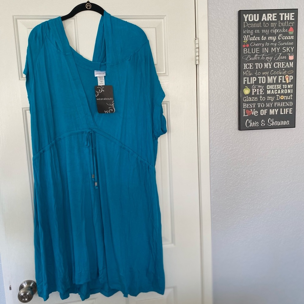 Blue swim cover up with hood